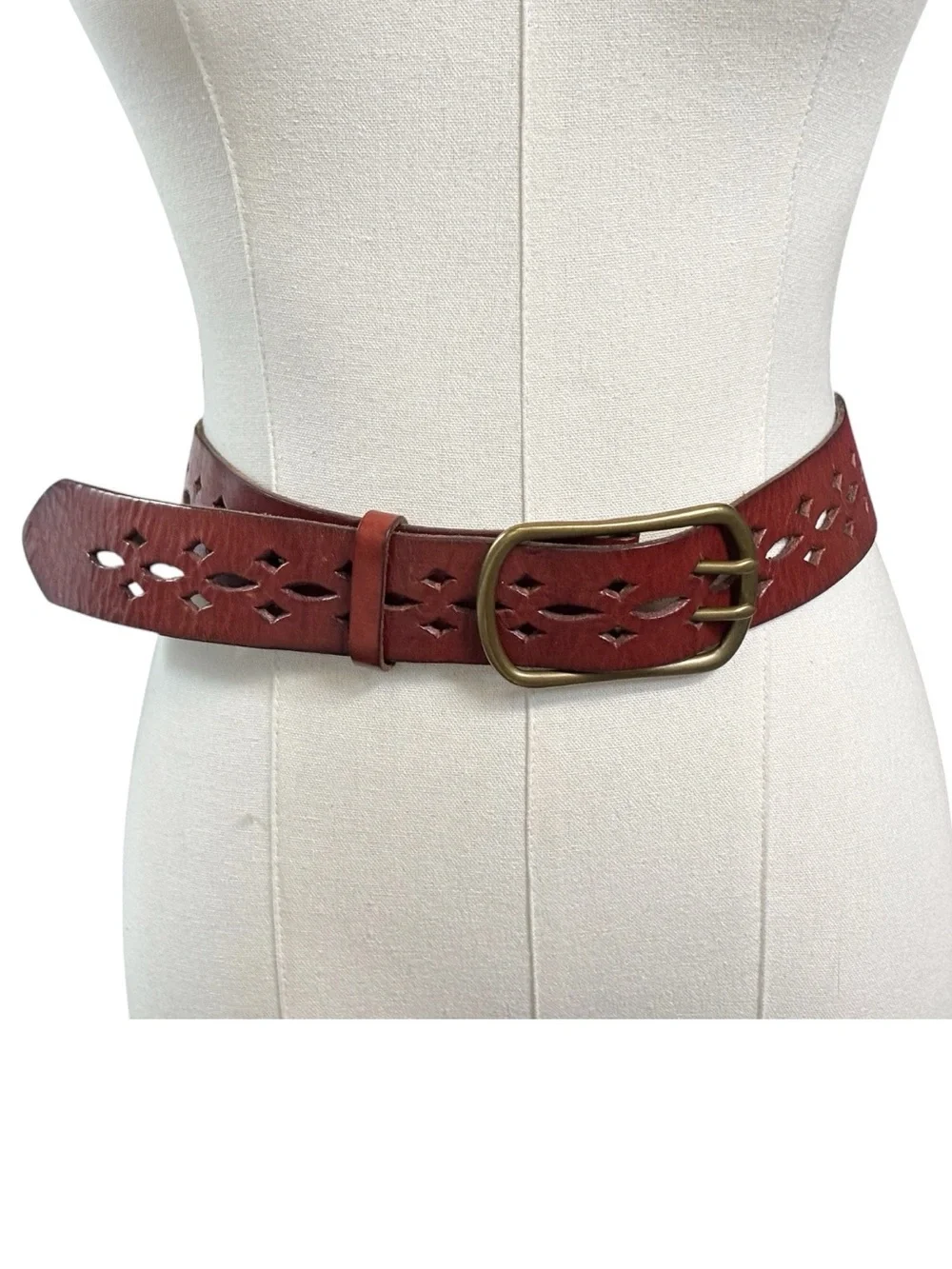 J. crew vintage hand made in England cut out design leather belt solid brass | S